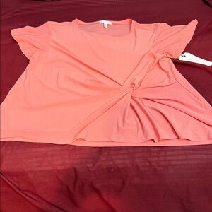 Leith Coral Short Sleeve Twist Top